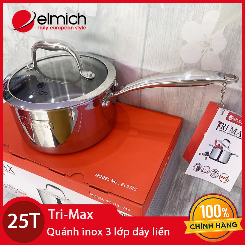 Quánh Inox 3 Lớp Cao Cấp Đáy Liền Elmich Tri-Max XS EL3745 Đường Kính 16cm Hàng Chính Hãng Bảo Hành 25 Tháng