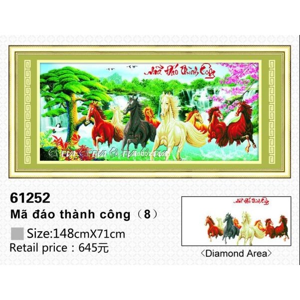 Tranh Đính Đá ABC 3D Mã Đáo Thành Công 61252 (KHÁCH TỰ ĐÍNH ) KT:148X71CM