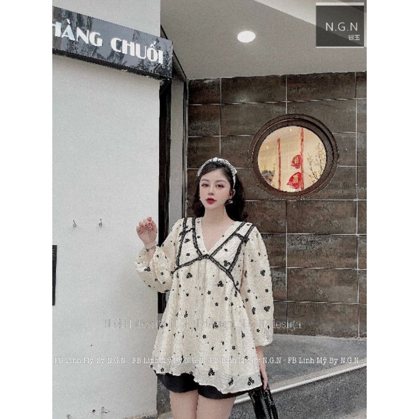 Set áo Babydoll voan hoa đen kèm quần soóc