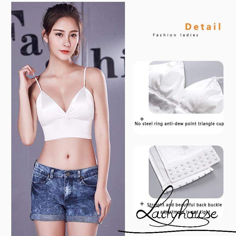 Áo Croptop Hai Dây Bằng Satin Màu Sắc Trơn Quyến Rũ Cho Nữ