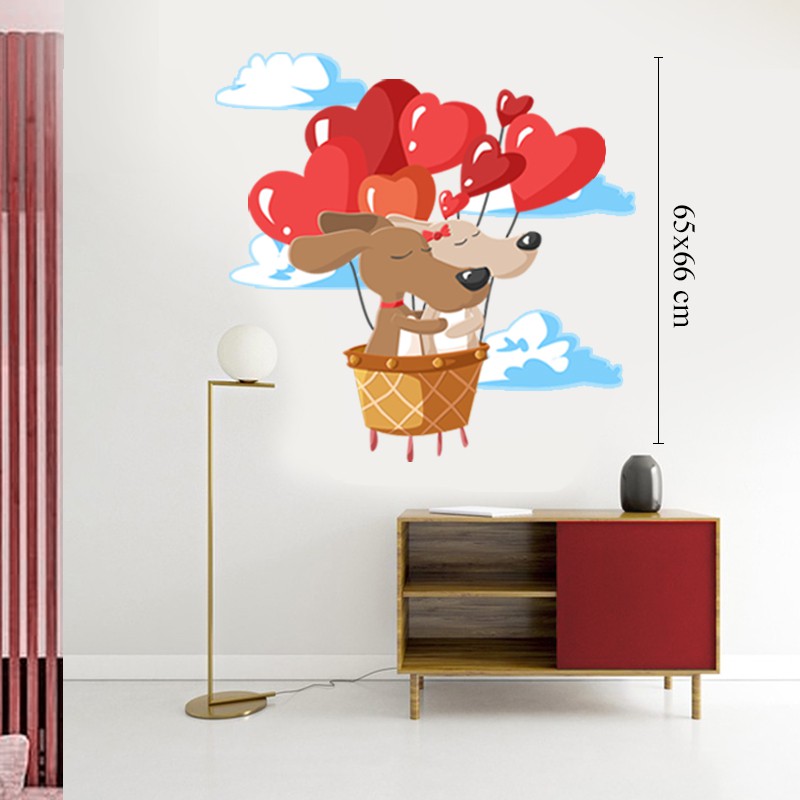 Set Decal Dán Tường Trang Trí Phòng Khách, Phòng Ngủ, Dán Cửa Kính | Decal Chủ Đề Cặp Đôi Chó Cute