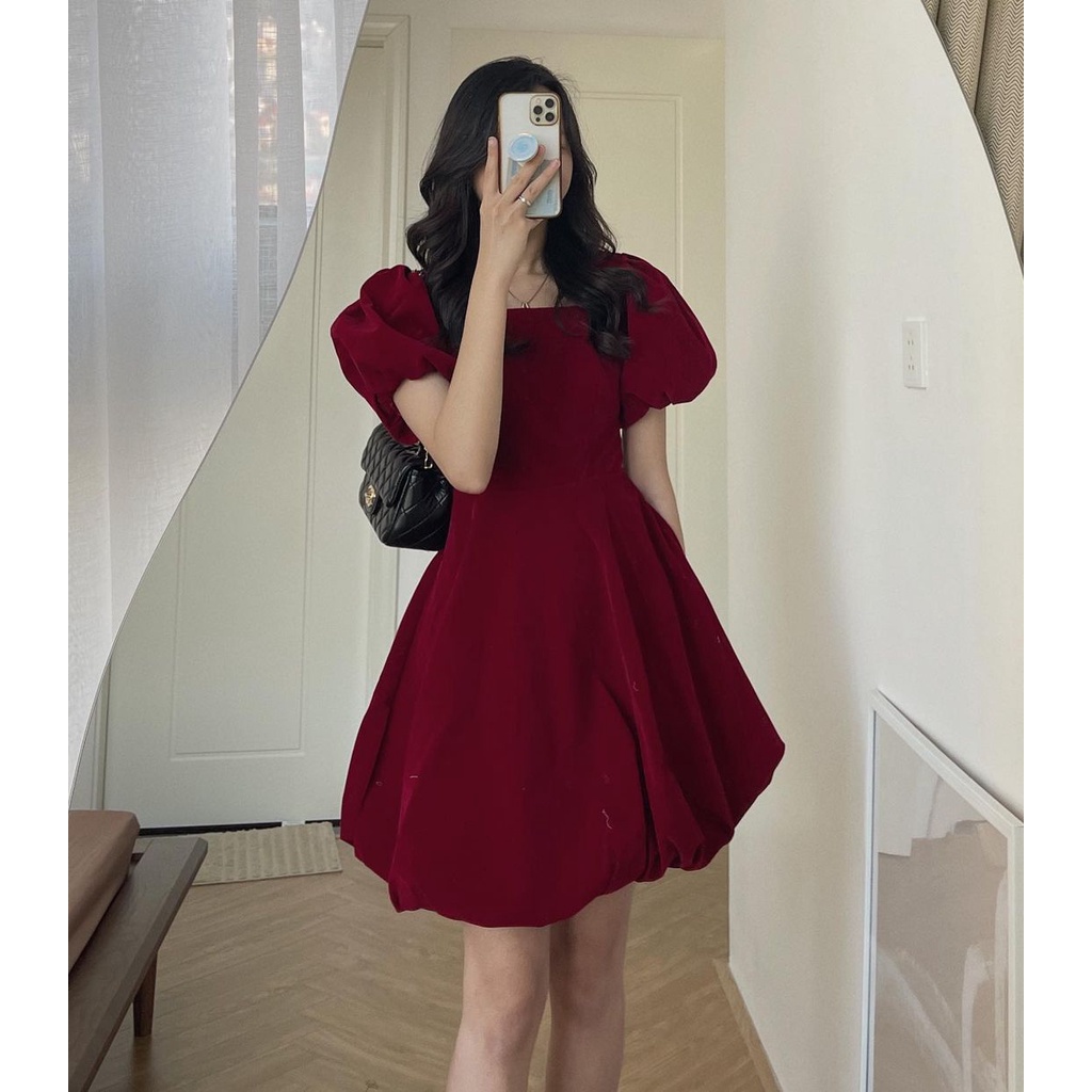[SẴN/Ảnh thật] Đầm váy nhung đỏ tay bồng bềnh siêu xinh | BigBuy360 - bigbuy360.vn