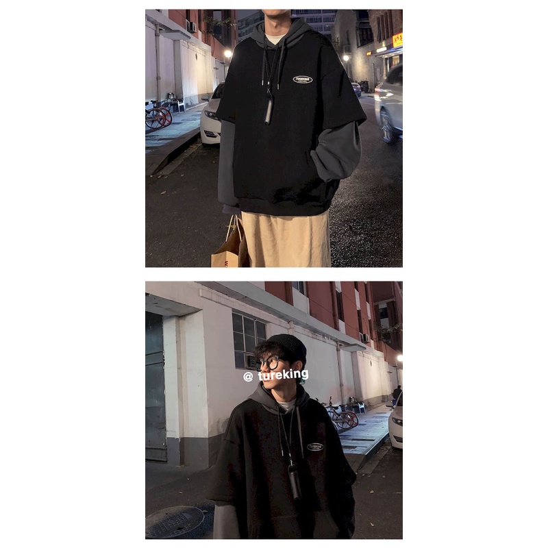 Áo Hoodie Giả Hai Lớp Phong Cách Hàn Quốc Cá Tính Cho Nam