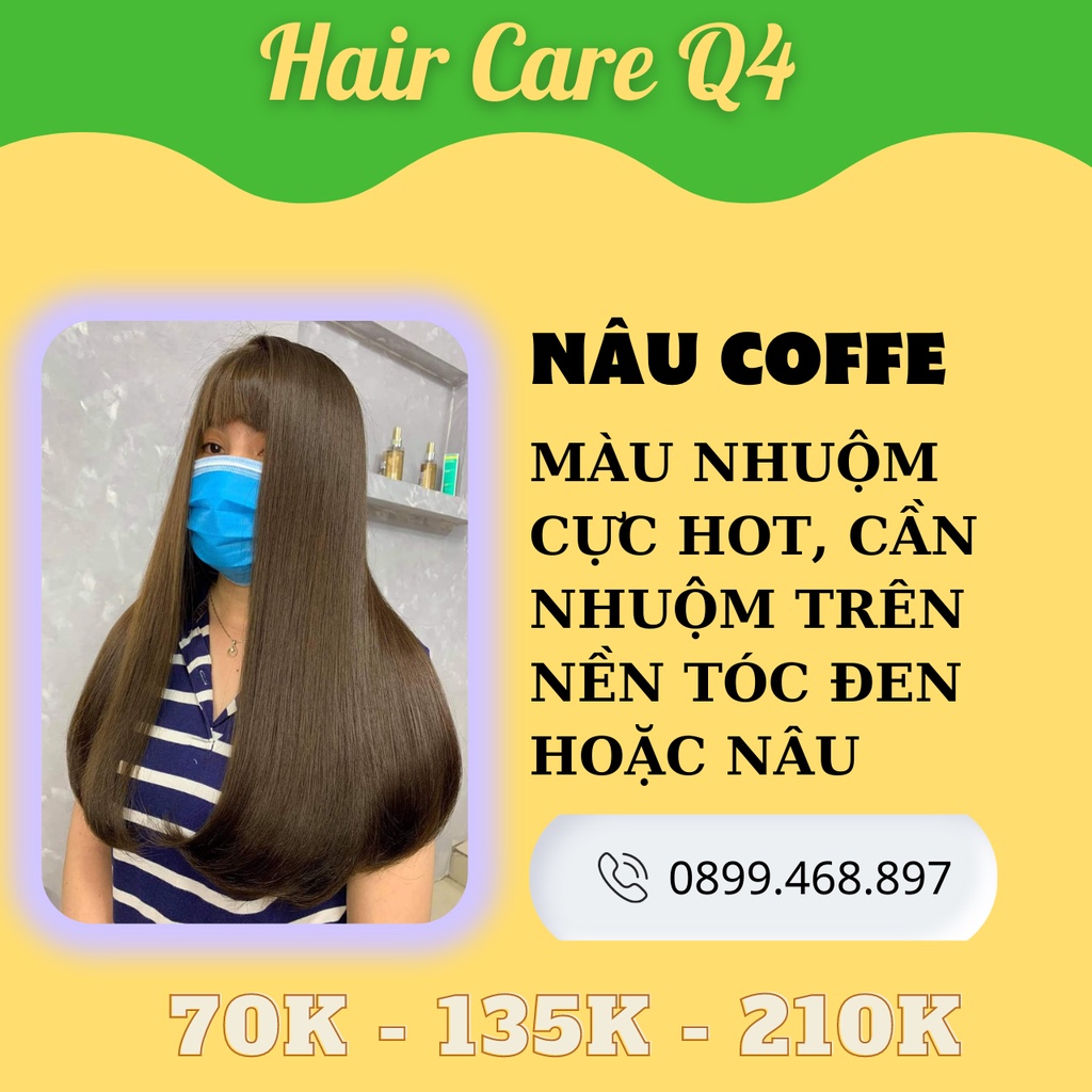 Thuốc Nhuộm tóc màu nâu COFFE, NÂU CÔNG SỞ, NÂU PHỦ BẠC, NÂU TRẦM, nhuộm tóc nâu vừa, nhuộm màu nâu sáng da-Hair CAre Q4