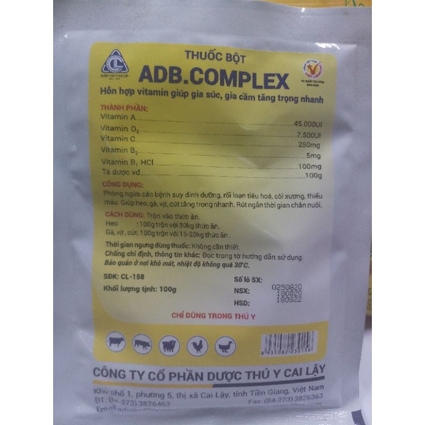 ADB complex 100 gram trộn vào thức ăn hsd 15/12/2023