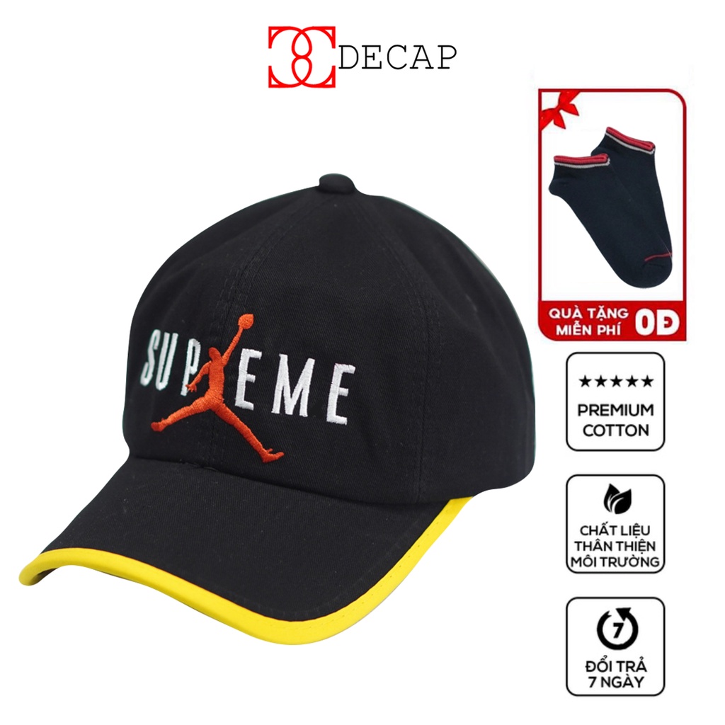 Nón mũ kết lưỡi trai thời trang phom đẹp nam nữ unisex ulzzang chất vải kaki snapback kiểu Supreme viền vàng |DECAP SHOP