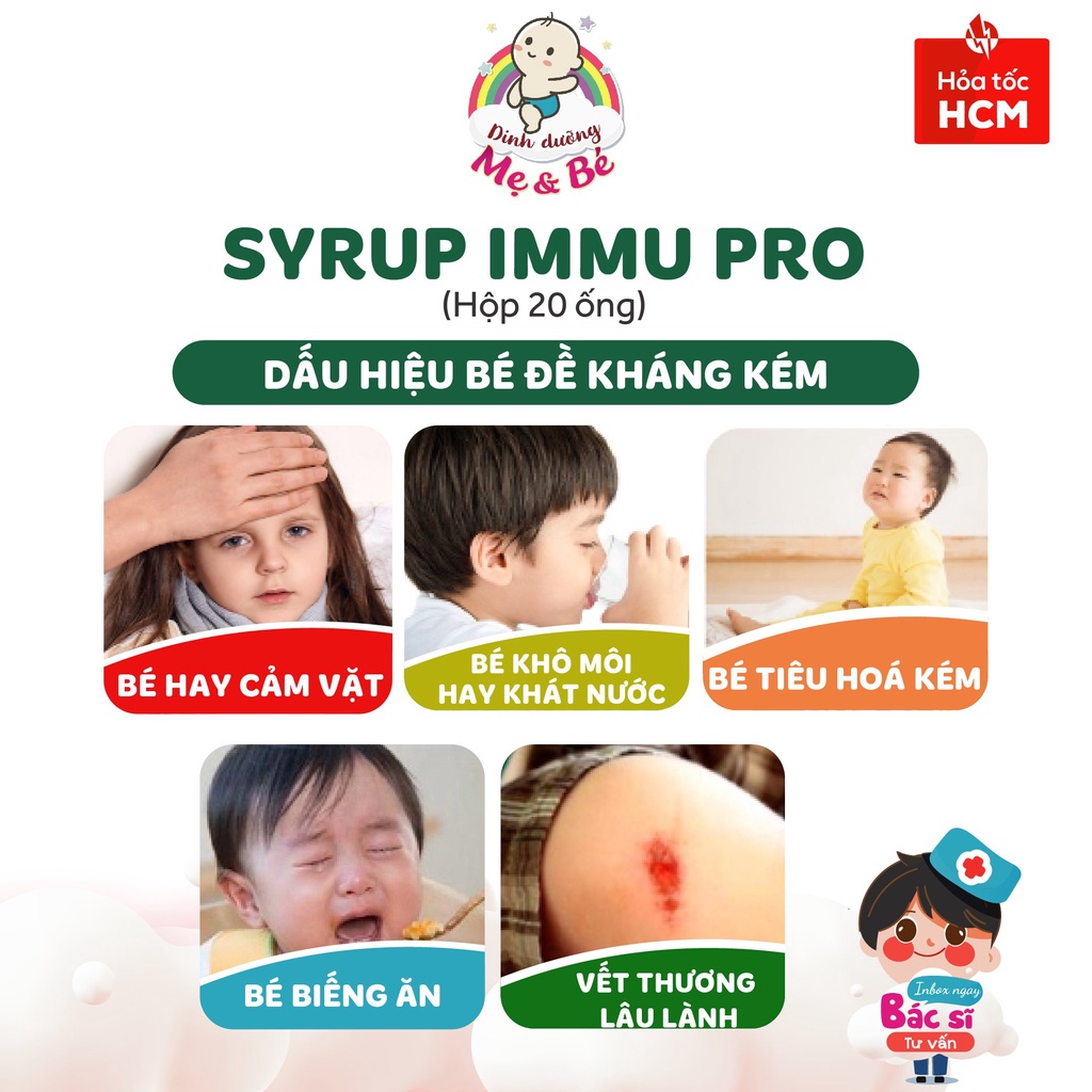 Siro ăn ngon cho bé Immu Pro - tăng cân, tiêu hoá tốt, tăng đề kháng, hết táo bón, giảm ốm vặt (Hộp 20 ống)