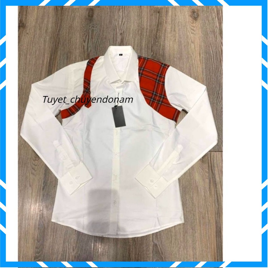 Áo sơ mi dài tay màu trắng phối đỏ mcq