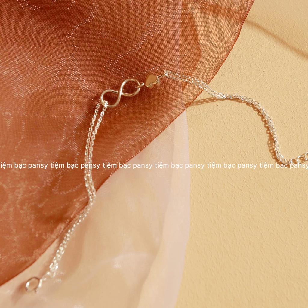 Lắc tay bạc nữ PANSY kí hiệu vô cực nối trái tim, vòng tay dây đôi bạc thật cao cấp