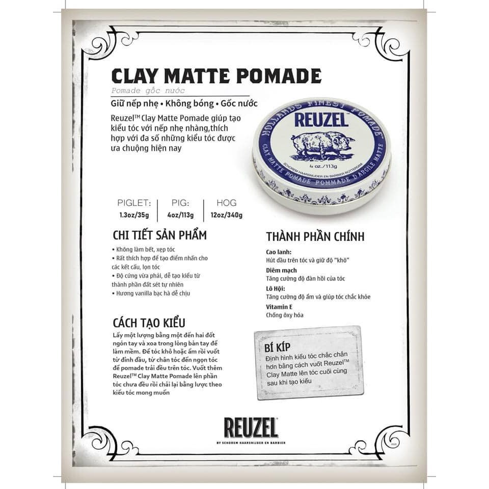 Sáp vuốt tóc Reuzel Pomade 35G - 113G - 340G, đủ màu hàng chính hãng