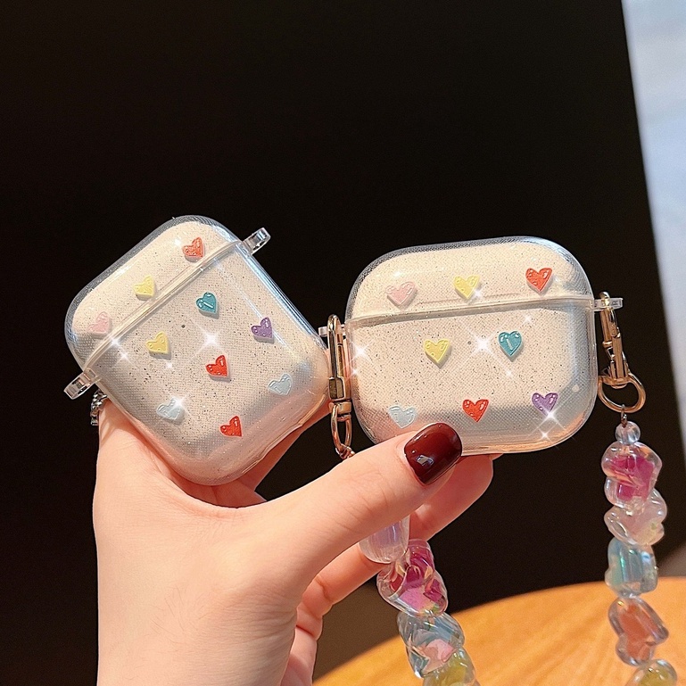 Vỏ Hộp Tai Nghe Không Dây Họa Tiết Trái Tim Lấp Lánh Cho AirPods3gen AirPods3 AirPods2gen Ốp