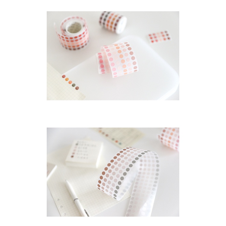 Sticker cute dạng cuộn họa tiết chấm tròn cute màu morandi, cuộn sticker tròn