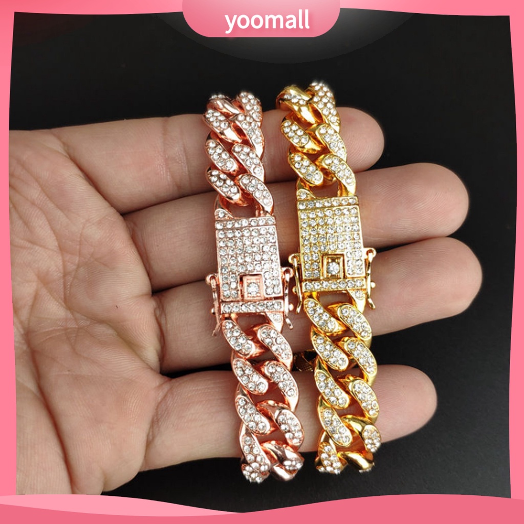 Vòng Tay Dạng Chuỗi Xích Đính Đá Sáng Bóng Phong Cách Hip Hop Cho Nam Giới