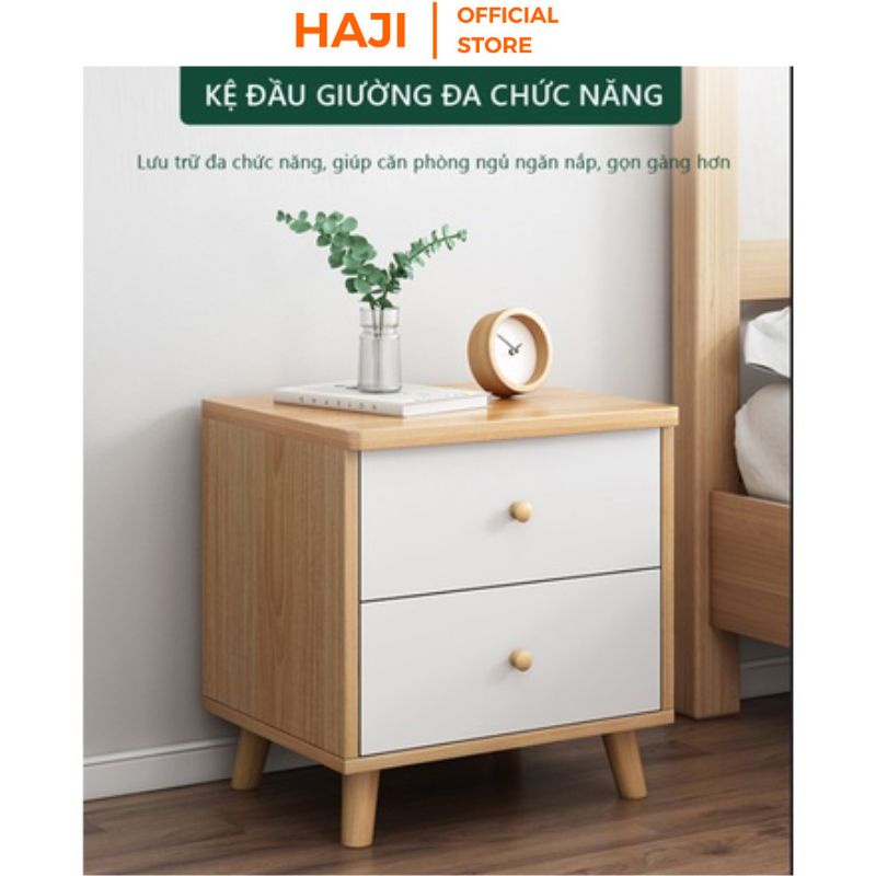 Tủ để đồ mini 2 tầng lưu trữ có ngăn kéo Tab đầu giường HAJI decor phòng ngủ hiện đại sang trọng phong cách Vinatge A174