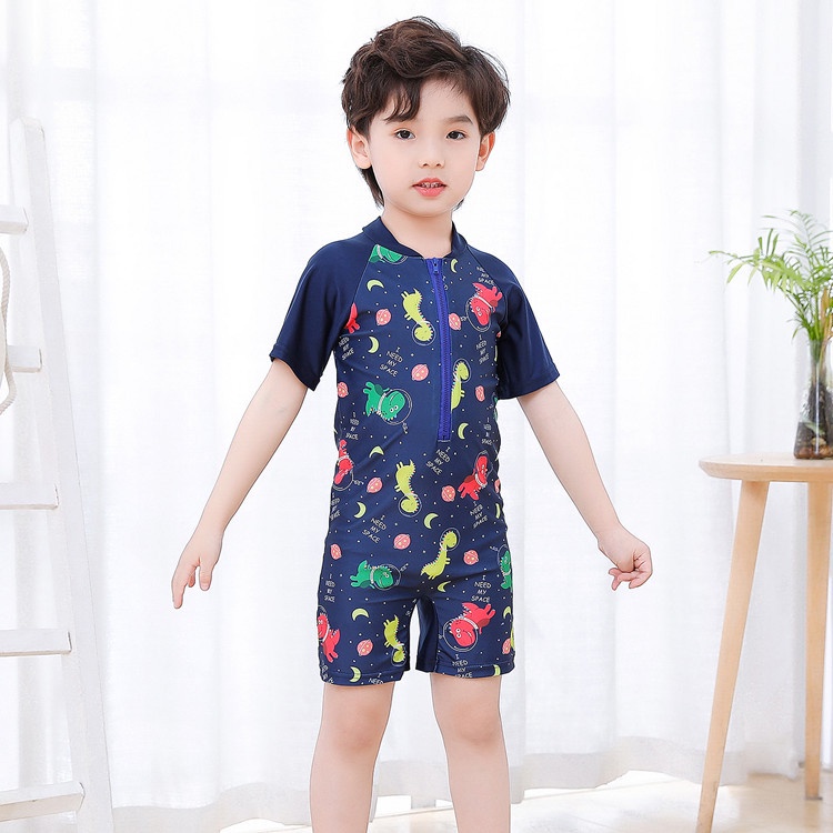 Bộ Đồ Bơi Ngắn Tay Họa Tiết Khủng Long Hoạt Hình Cho Bé Trai 2-11 Tuổi