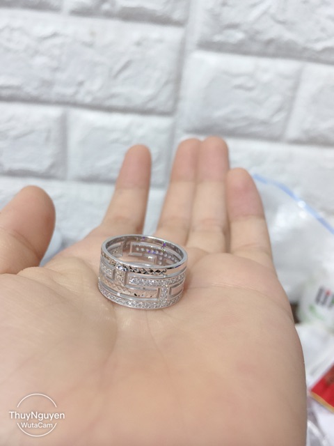 Nhẫn to bản chữ H xen kẽ bạc thật mạ vàng trắng xi kim hàng cực đẹp