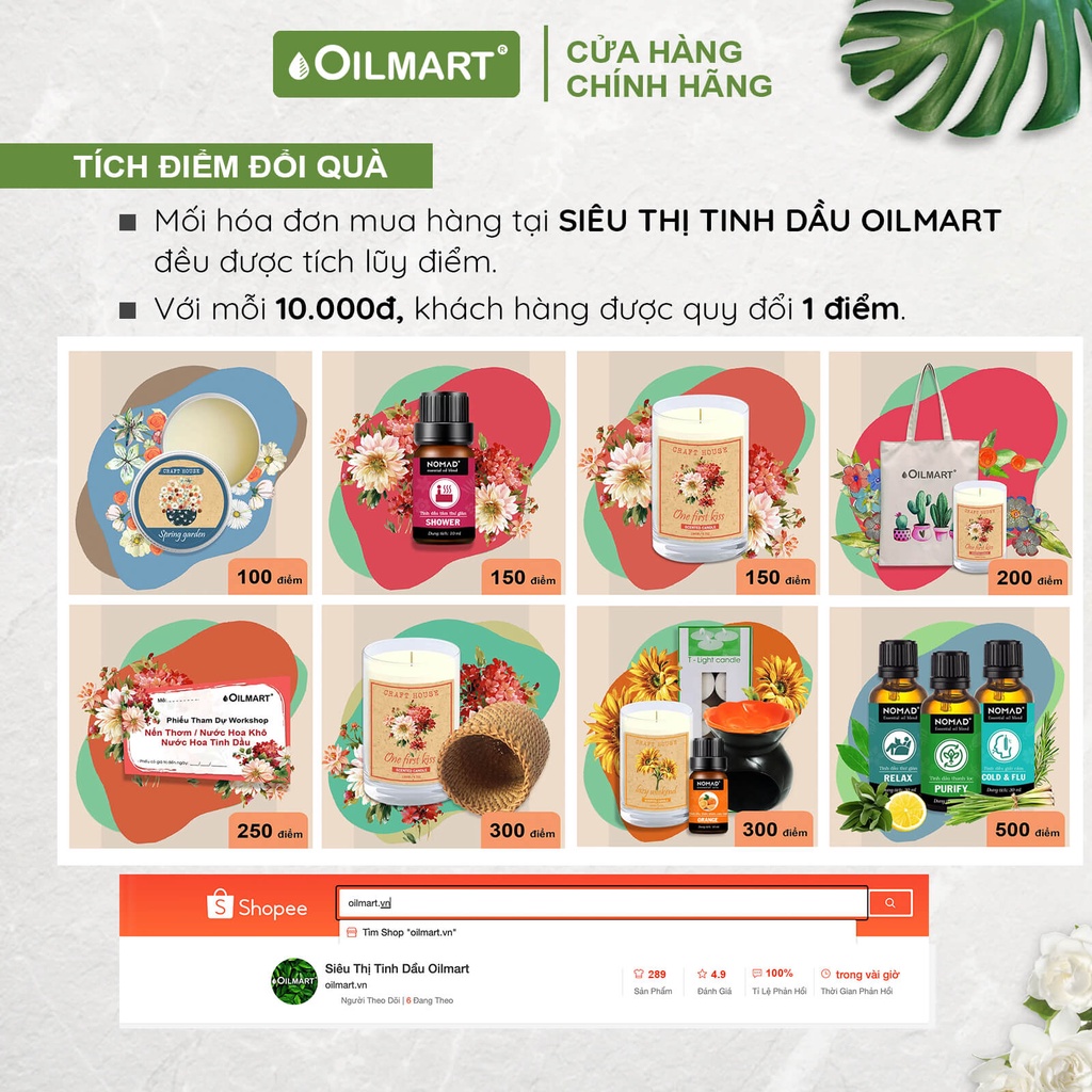 Tinh Dầu Xông Thơm Phòng, Khử Mùi, Đuổi Muỗi Oilmart - Thông, Sả Chanh, Quế, Bạch Đàn Chanh, Cam, Oải Hương 15ml