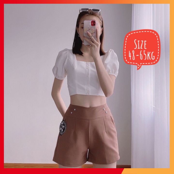 Quần đùi nữ lưng ThunVẢI ĐẸP SANG CHẢNH Quần đùi nữ Thời trang 4 nút [mẫu 02]