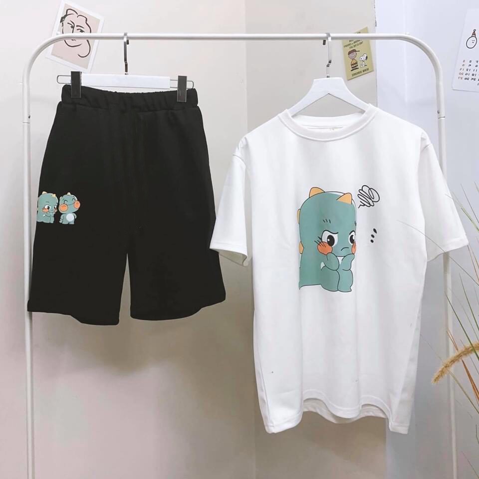 Set đồ bộ hoạt hình unisex couple khủng long / Bộ đồ đôi nam nữ