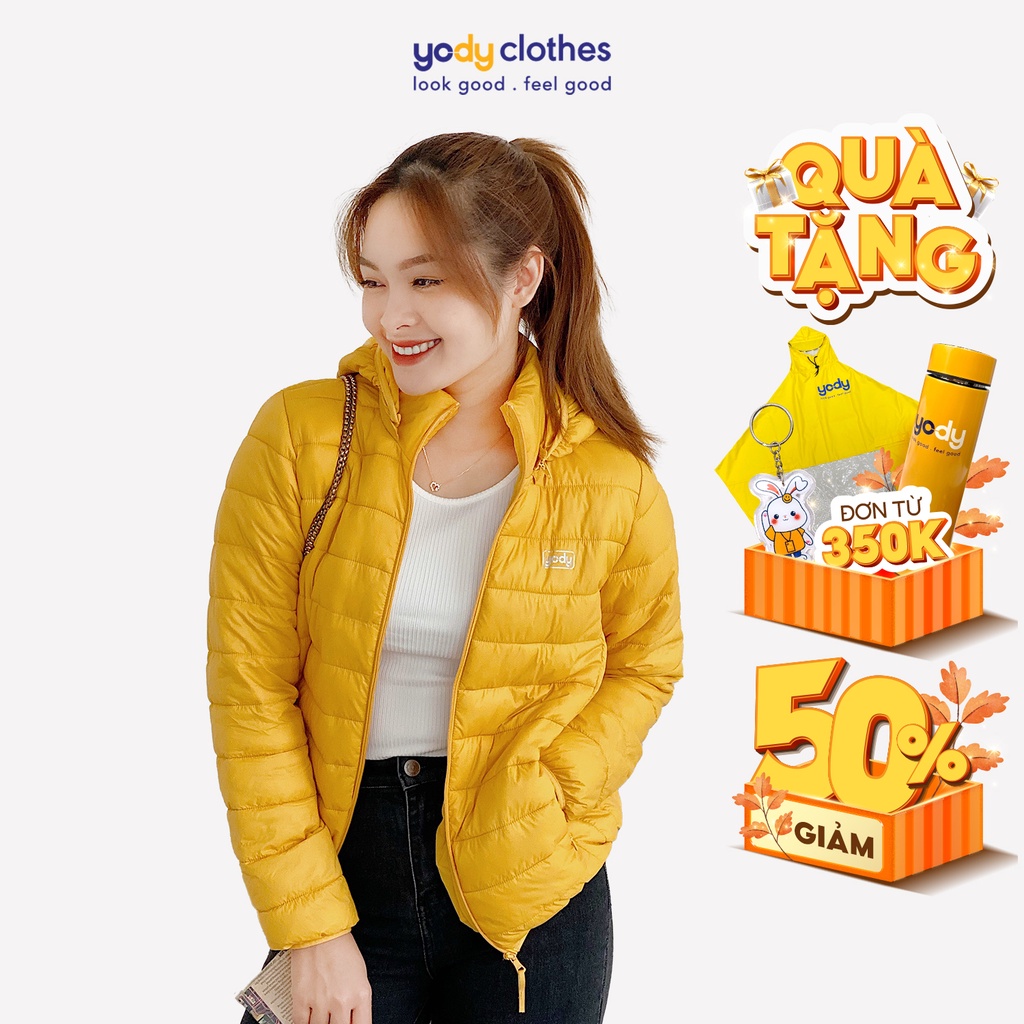Áo phao nữ YODY có mũ siêu nhẹ siêu gọn giữ ấm tốt PHN5000