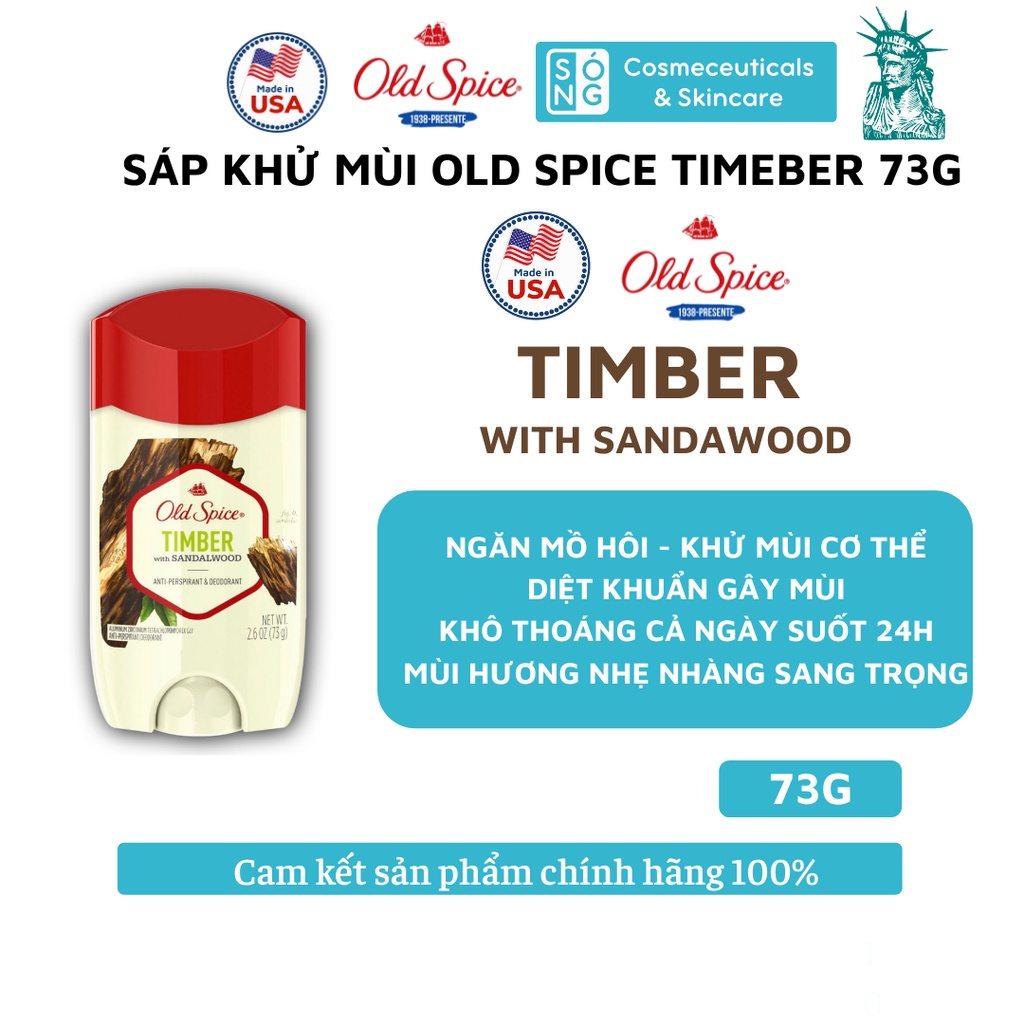 [AUTH] Sáp Khử Mùi Old Spice Timber (Sáp Trắng) Dành Cho Nam Và Nữ 73g