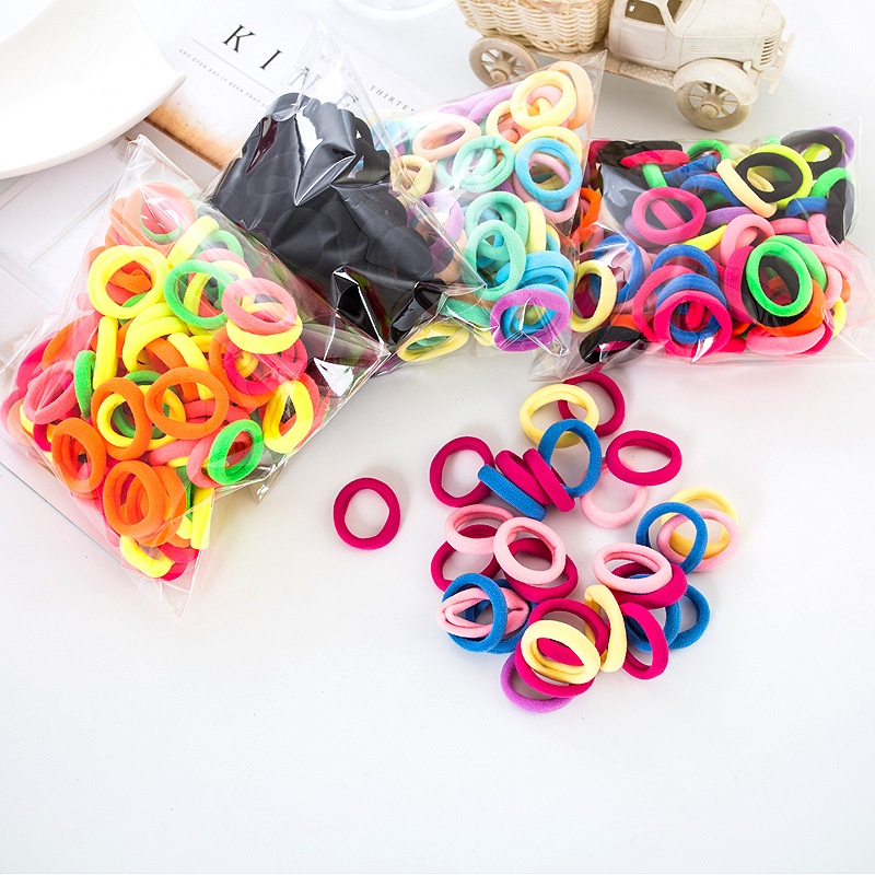 Set 100 Dây Thun Cột Tóc Co Giãn Màu Sắc Ngọt Ngào Phong Cách Hàn Quốc Dành Cho Bé