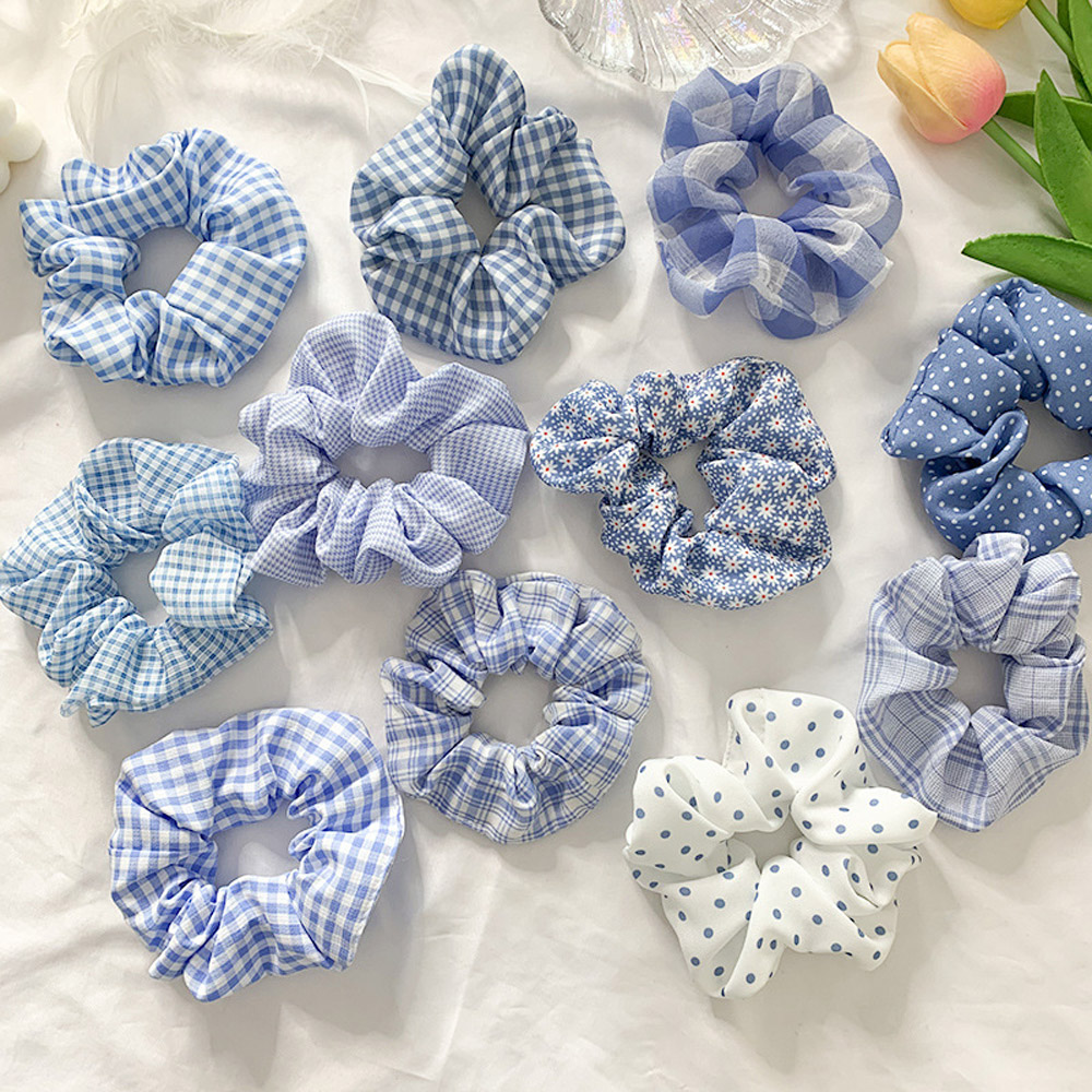 Dây buộc tóc Scrunchie vải chiffon Lattice họa tiết hoa