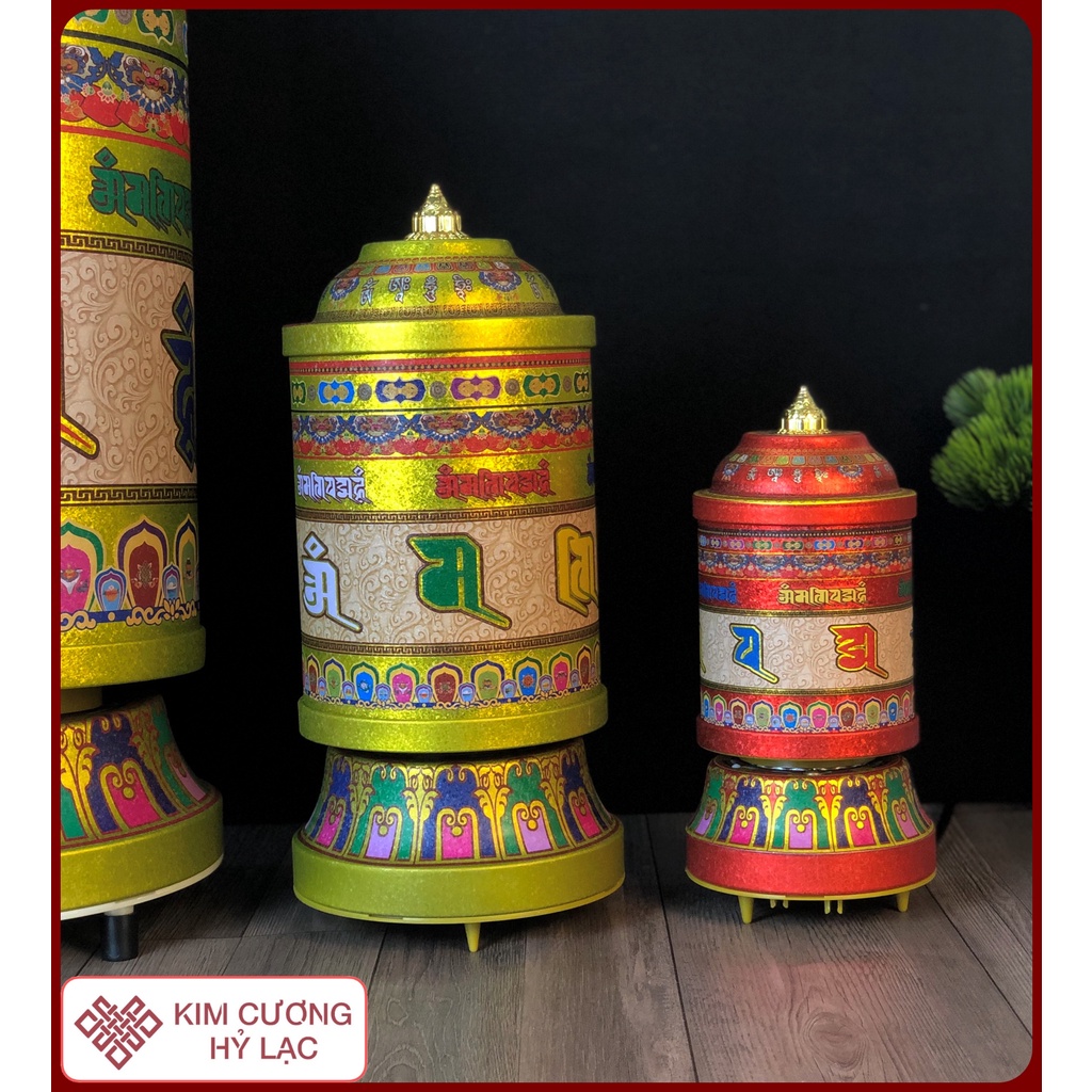 Chuyển Kinh Luân Nhôm Xoay Có Nhạc, Bánh Xe Mani Cầu Nguyện [Kim Cương Hỷ Lạc] 21Cm - 30Cm