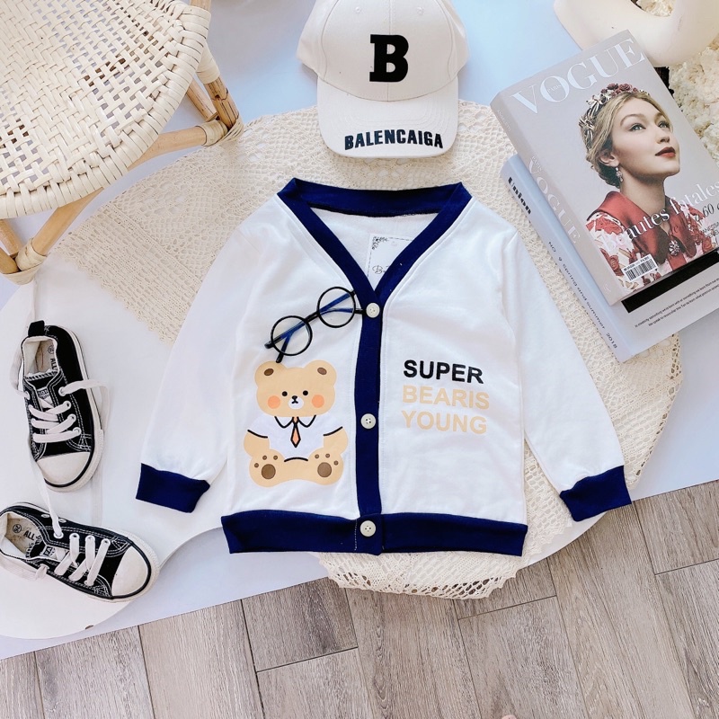 Áo Khoác Super Cổ Chữ V Chất Nỉ Da cá  Cho Bé Trai Bé Gái 7-19kg.