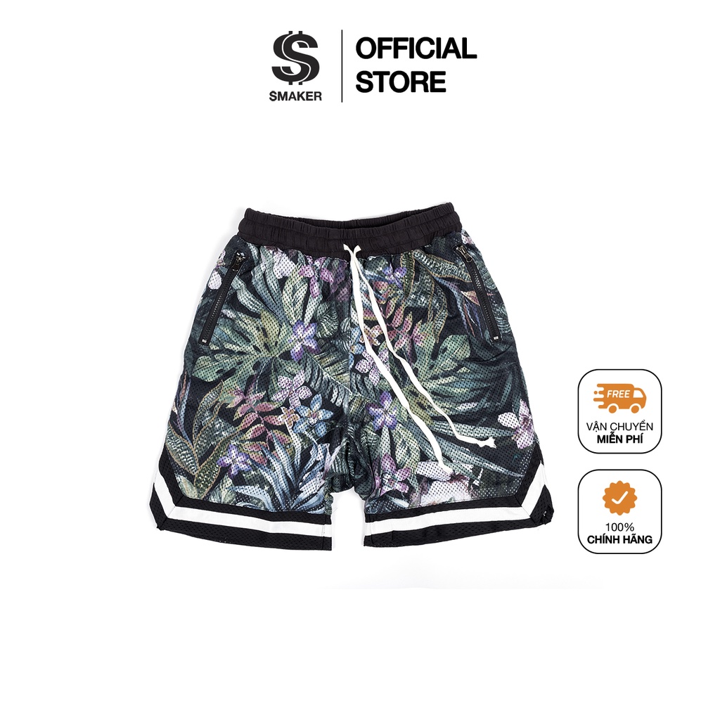 Quần đùi nam kiểu thể thao, quần short vải lưới mesh cao cấp đi biển, in hình hoa - MESH V SHORT IN FLORAL
