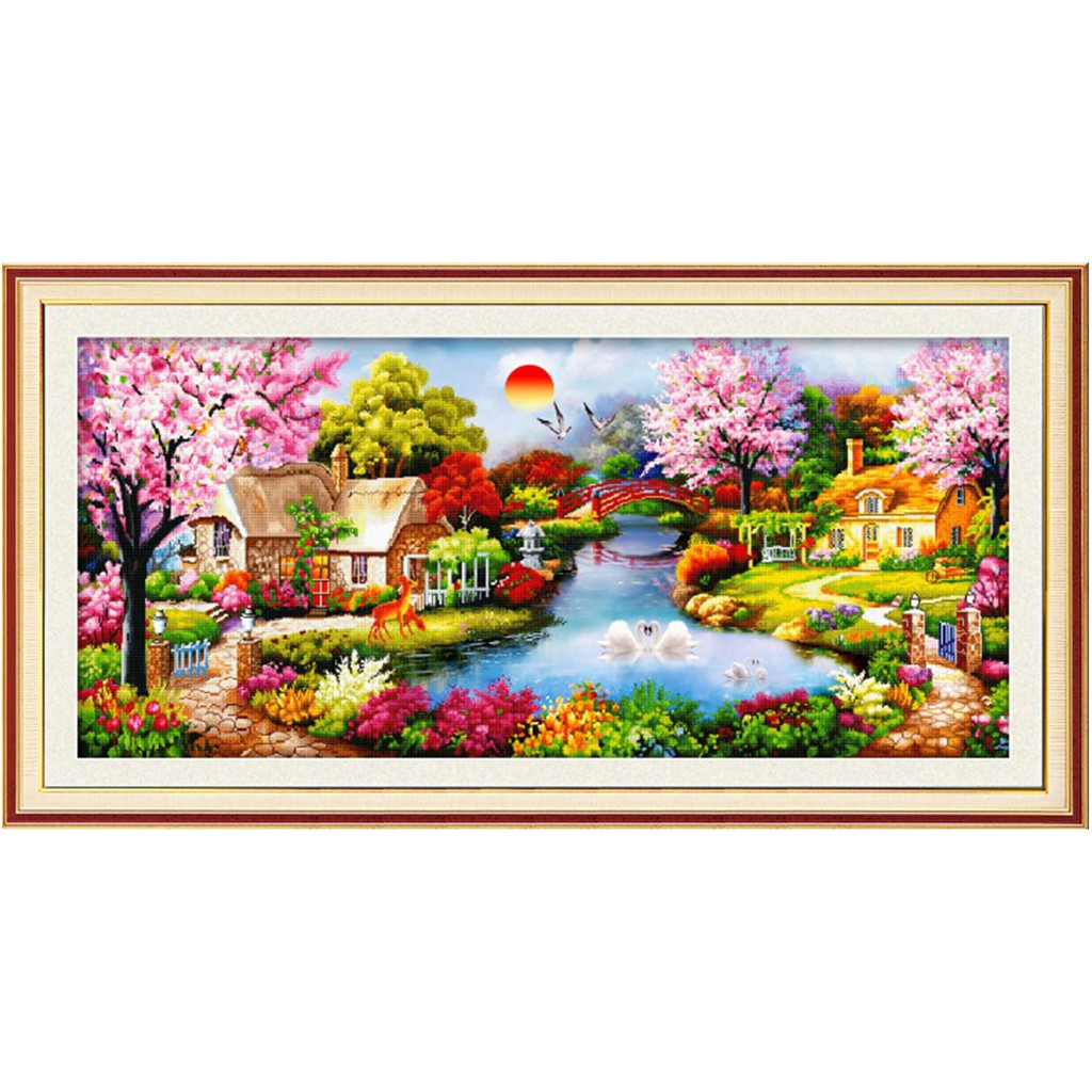 Tranh Đính Đá PHONG CẢNH TỔ ẤM HẠNH PHÚC. Kích Thước: 1m2 x 60cm - 1m6 x 75cm - 1m8 x 80cm