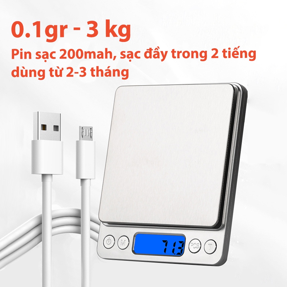 Cân tiểu ly điện tử nhà bếp mini định lượng 1g - 10kg,0.1g-5kg,Cân tiểu ly làm bánh độ chính xác cao kèm 2 viên pin AAA