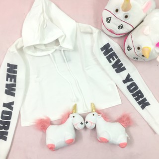 [HCM] (38-52kg) Áo hoodie croptop. Ảnh thật. new york