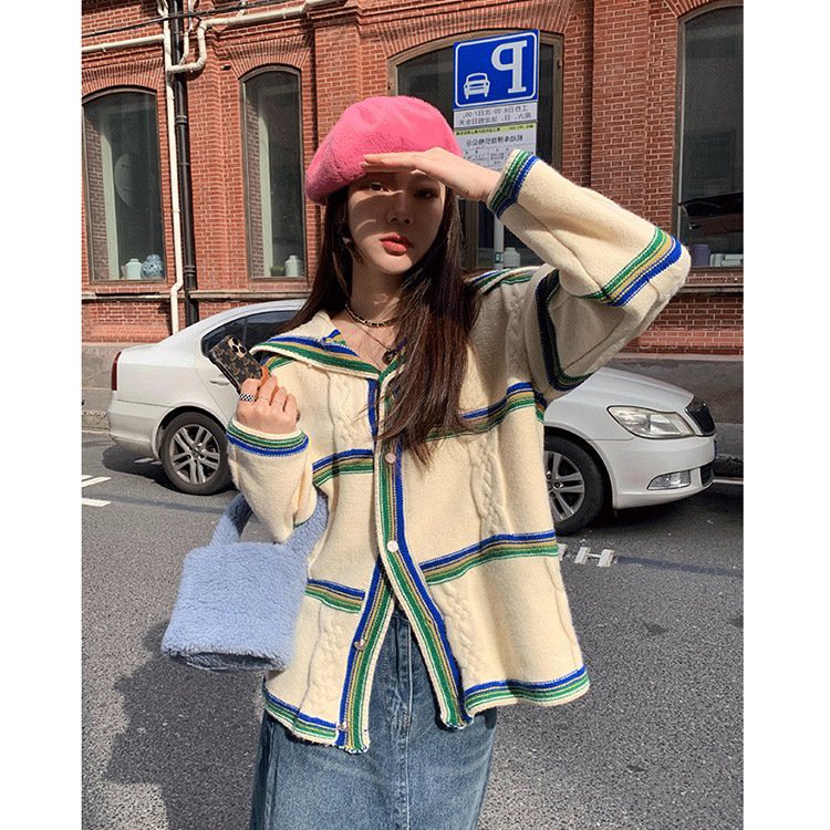 (HÀNG SẴN) Áo len Cardigan cổ hải quân phối nút - Áo khoác len phong cách Châu Âu