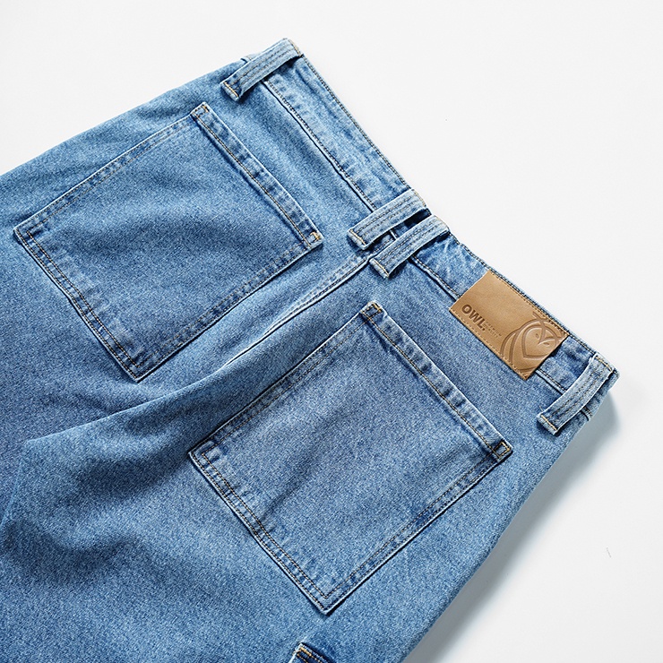 OWL BRAND ® CARGO RELAX JEANS - Quần jeans nam, dài túi hộp ống rộng / Xanh - OWL111021