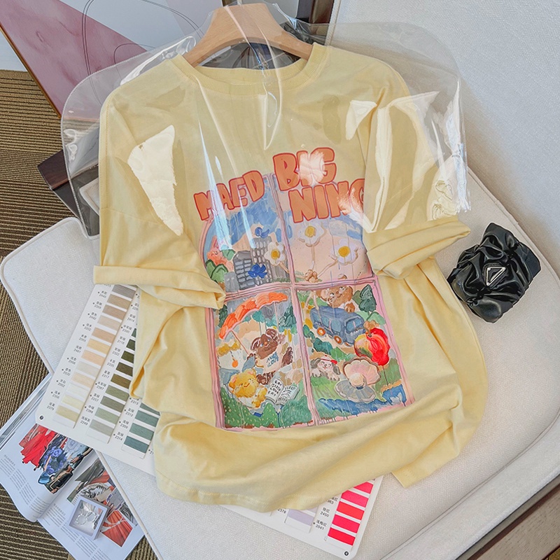 NRVP Áo thun cotton tay ngắn cổ tròn thời trang mùa hè phong cách Hàn Quốc cho nữ