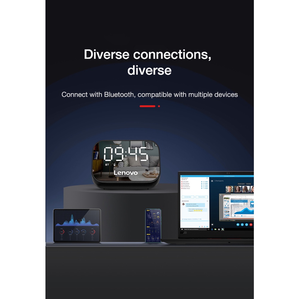 Loa Bluetooth Lenovo TS13 Âm Thanh Siêu Trầm Có Đèn LED Hiển Thị Đồng Hồ Báo Thức Để Bàn