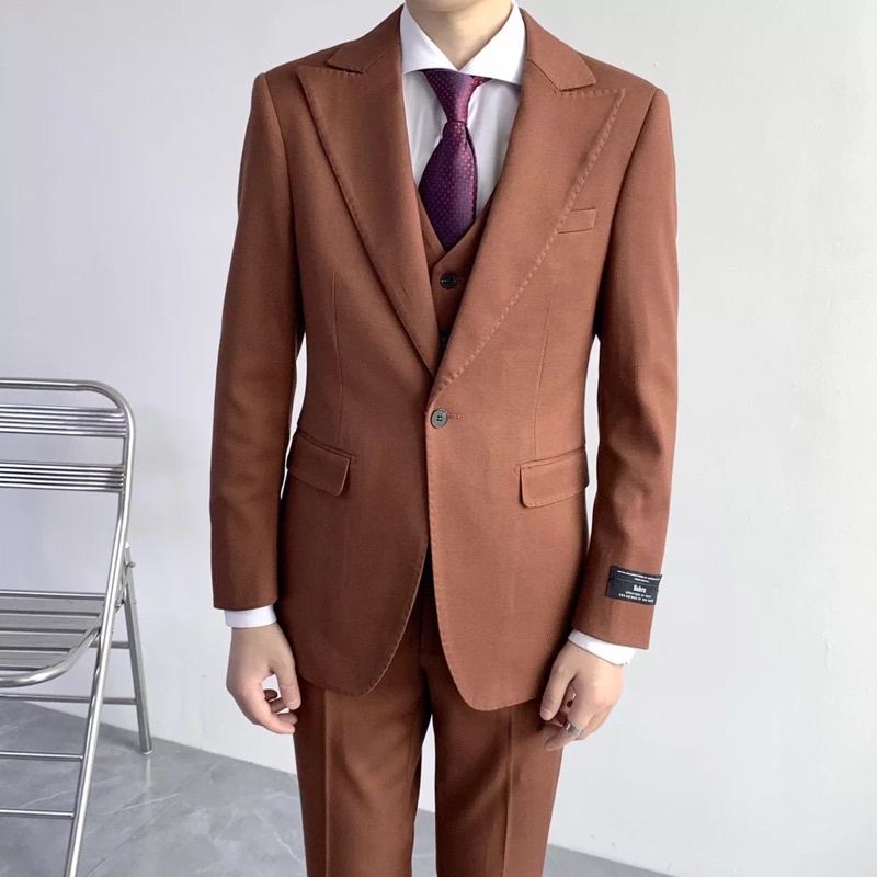 Bộ Vest Nam VINMEN Màu Nâu Vàng Cao Cấp
