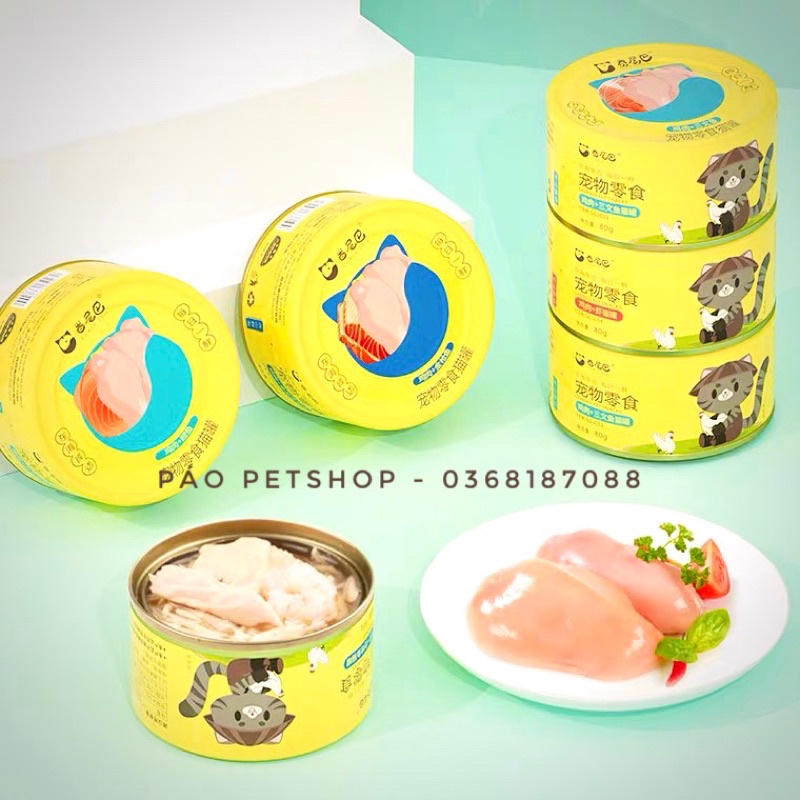PATE gà CHO MÈO - CURLY TAIL gà xé sợi set 6 lon