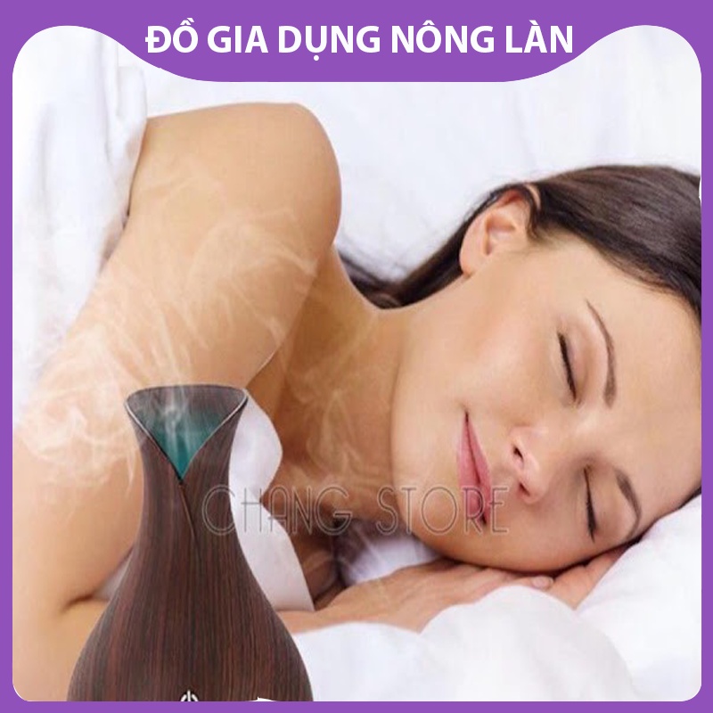 Máy xông tinh dầu vân gỗ cổ cao, phun sương tạo ẩm  thiết kế có đèn sang trọng, kiểu dáng lọ hoa NL Shop