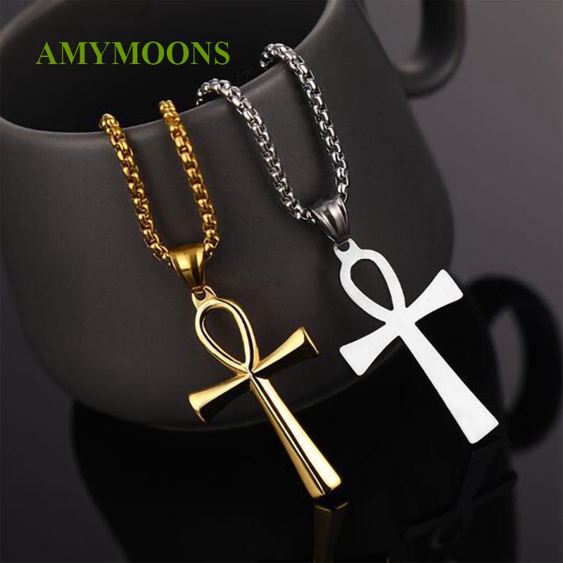 Dây Chuyền Thép Không Gỉ Mặt Biểu Tượng AMYMOONS Religion Ai Cập Ankh Crucifix Dành Cho Nam Và Nữ