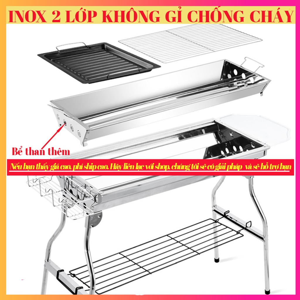 Bếp Nướng Than Inox Gấp Gọn, Bếp Nướng Ngoài trời [𝐇𝐚̀𝐧𝐠 𝐂𝐭𝐲 - 𝐈𝐧𝐨𝐱 𝟐 𝐋𝐨̛́𝐩]