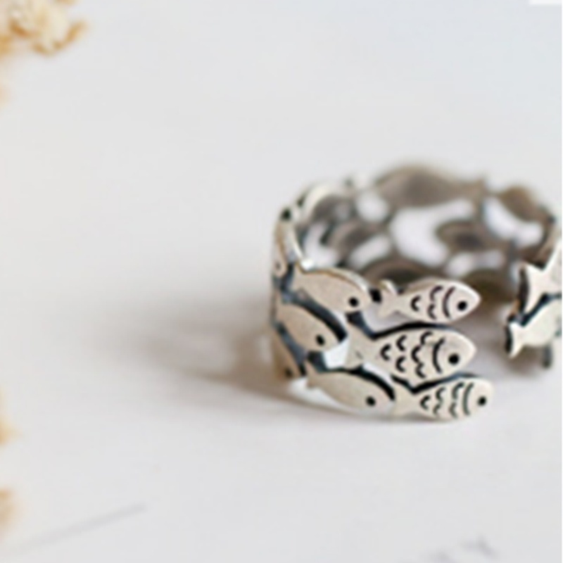 Nhẫn cưới bằng bạc 925 hình cá có thể điều chỉnh kích cỡ