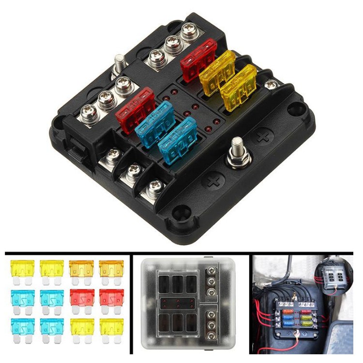 Hộp 6 cầu chì dành cho ô tô, tàu thuyền điện áp 12/24v