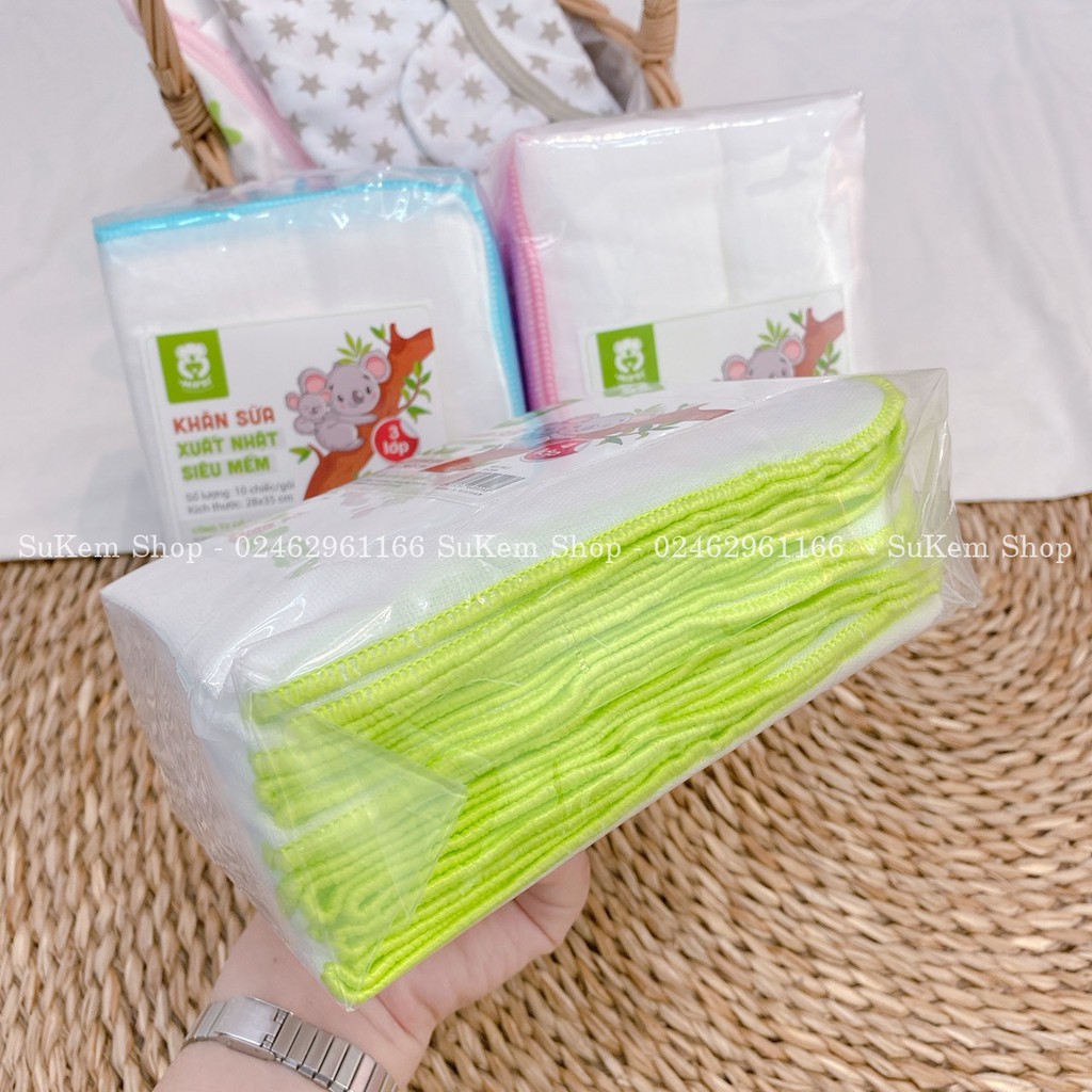 Khăn Sữa/Khăn Xô Mipbi Xuất Nhật 100% Cotton Tự Nhiên Set 10c