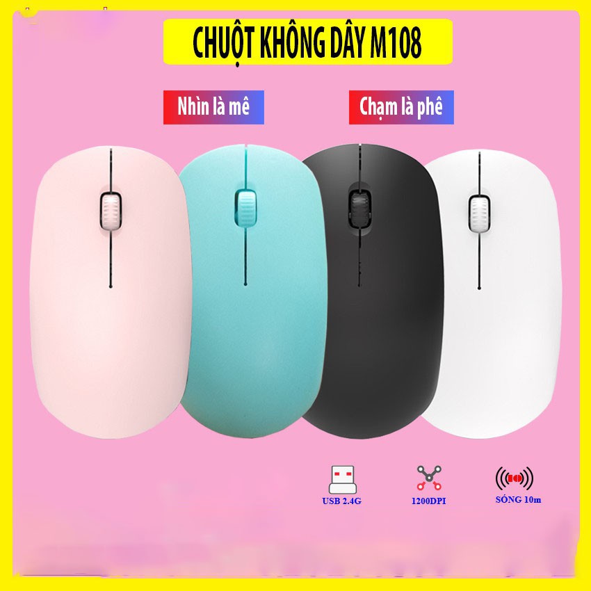 Chuột máy tính laptop không dây, bluetooth M108 (sạc pin)