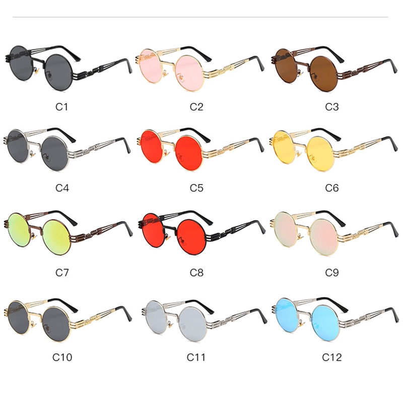 Metal Punk Retro Sunglasses Round Mirror Woman Men Driver Sunglasses UV400