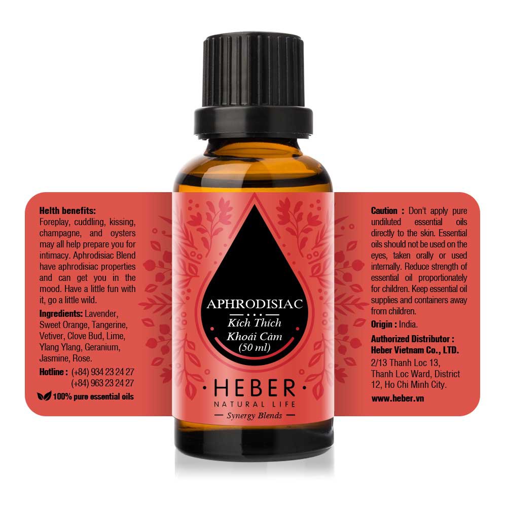 Tinh Dầu Kích Thích Khoái Cảm Heber- Aphrodisiac Blend, Cao Cấp Nhập Khẩu, Thiên Nhiên Nguyên Chất, Chai 10ml/30ml/50ml