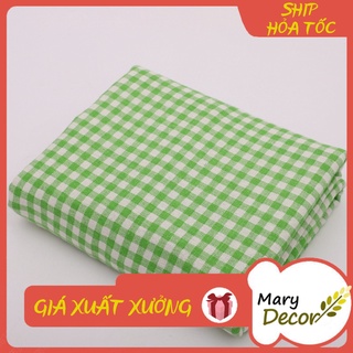Vải bố linen đẹp may túi tote xinh xắn - caro xanh lá V-K01
