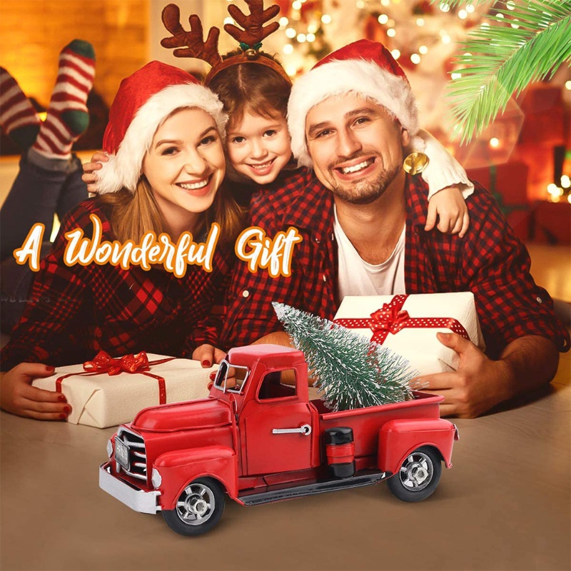 Đồ trang trí xe tải màu đỏ phong cách cổ điển dùng trang trí Giáng Sinh